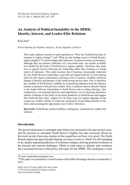 An Analysis of Political Instability in the DPRK: Identity, Interest, and Leader-Elite Relations