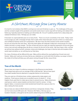 A Christmas Message from Larry Monroe It Is Hard for Me to Believe That 2020 Is Coming to an End and Christmas Is Upon Us