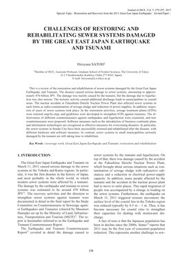 Challenges of Restoring and Rehabilitating Sewer Systems Damaged by the Great East Japan Earthquake and Tsunami