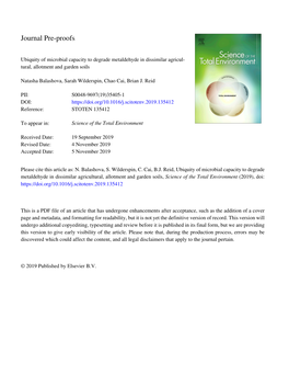 Ubiquity of Microbial Capacity to Degrade Metaldehyde in Dissimilar Agricul- Tural, Allotment and Garden Soils