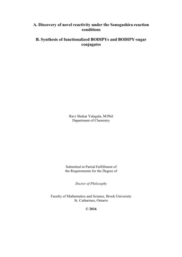 A. Discovery of Novel Reactivity Under the Sonogashira Reaction Conditions B. Synthesis of Functionalized Bodipys and BODIPY-Sug