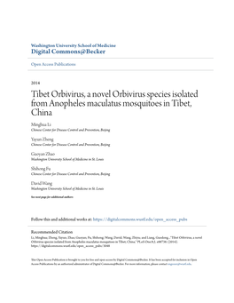 Tibet Orbivirus, a Novel Orbivirus Species Isolated from Anopheles