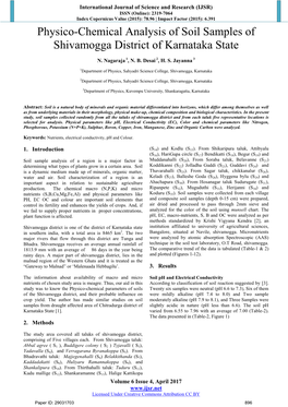 Physico-Chemical Analysis of Soil Samples of Shivamogga District of Karnataka State