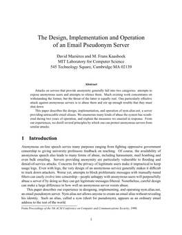 The Design, Implementation and Operation of an Email Pseudonym Server