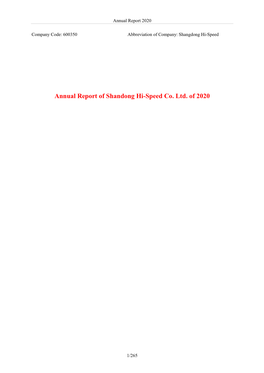 Annual Report of Shandong Hi-Speed Co. Ltd. of 2020