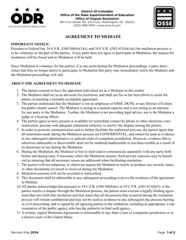 AGREEMENT to MEDIATE IMPORTANT NOTICE: Pursuant to Federal Law 34 C.F.R