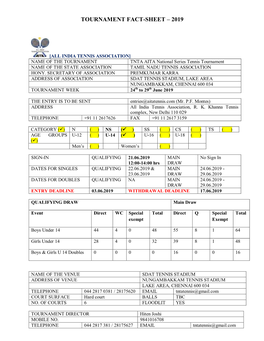 Tournament Fact-Sheet – 2019