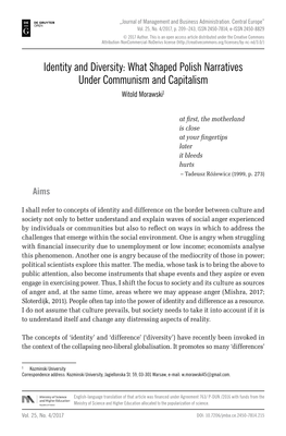 Identity and Diversity: What Shaped Polish Narratives Under Communism and Capitalism Witold Morawski1