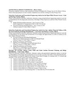 Illinois Tollway Wang Has Completed Numerous Major Geotechnical Projects Throughout the Chicago Area for the Illinois Tollway