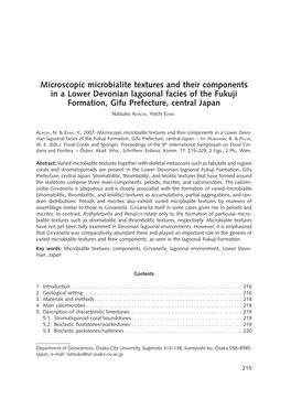 Microscopic Microbialite Textures and Their Components in a Lower Devonian Lagoonal Facies of the Fukuji ­Formation, Gifu Prefecture, Central Japan