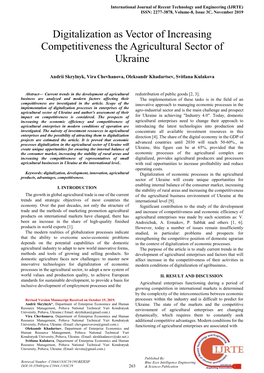 Digitalization As Vector of Increasing Competitiveness the Agricultural Sector of Ukraine