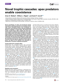 Novel Trophic Cascades: Apex Predators