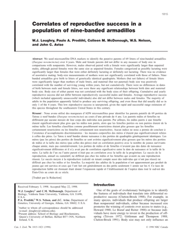 Correlates of Reproductive Success in a Population of Nine-Banded Armadillos