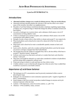 Acid-Base Physiology & Anesthesia