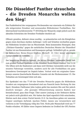 Die Düsseldorf Panther Straucheln &#8211; Die Dresden Monarchs Wollen Den Sieg!