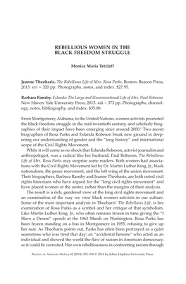 Rebellious Women in the Black Freedom Struggle