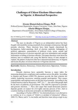 Challenges of Citizen Elections Observation in Nigeria: a Historical Perspective