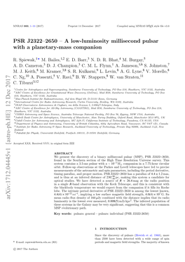 PSR J2322− 2650–A Low-Luminosity Millisecond Pulsar with a Planetary