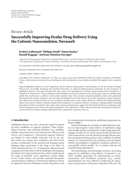 Successfully Improving Ocular Drug Delivery Using the Cationic Nanoemulsion, Novasorb