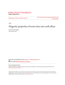 Magnetic Properties of Some Intra-Rare Earth Alloys Paul Edward Roughan Iowa State University