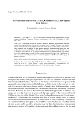 Racomitrium Lusitanicum (Musci, Grimmiaceae), a New Species from Europe