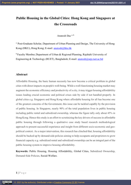 Public Housing in the Global Cities: Hong Kong and Singapore at the Crossroads