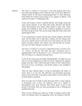 Michael: the Future Is Calling Us to Greatness Is the Main Program That I Have Been Delivering Throughout 2014, Along the Route of the Great March for Climate Action