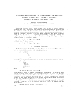 Retrograde Renegades and the Pascal Connection: Repeating Decimals Represented by Fibonacci and Other Sequences Appearing from Right to Left