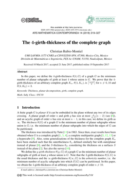 The 4-Girth-Thickness of the Complete Graph