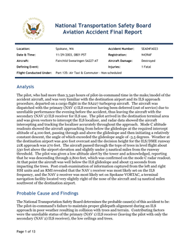 National Transportation Safety Board Aviation Accident Final Report