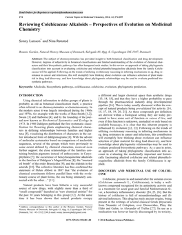 Reviewing Colchicaceae Alkaloids – Perspectives of Evolution on Medicinal Chemistry