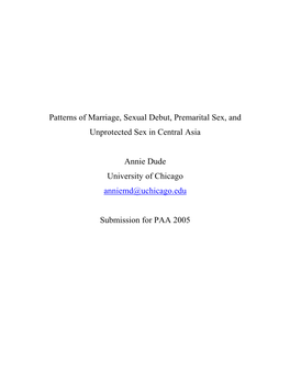 Patterns of Marriage, Sexual Debut, Premarital Sex, and Unprotected Sex in Central Asia