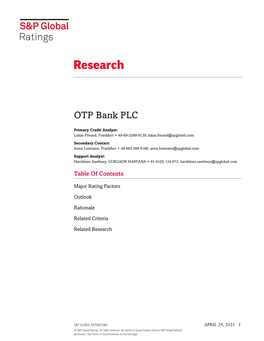 OTP Bank Rating Research