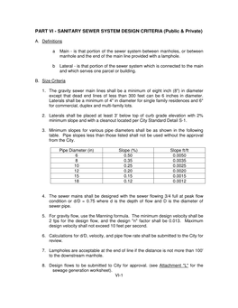 PART VI - SANITARY SEWER SYSTEM DESIGN CRITERIA (Public & Private)