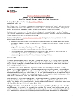 American Worldview Inventory 2021 Release #4: the National Religious Realignment: Identifying Dramatic Changes in Long-Term Faith Commitments