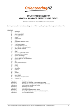 2016 ONZ Competition Rules for Foot Orienteering Events