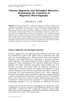 Chinese Migration and Entangled Histories: Broadening the Contours of Migratory Historiography