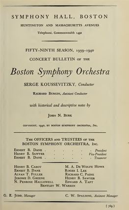 Boston Symphony Orchestra Concert Programs, Season 59,1939-1940