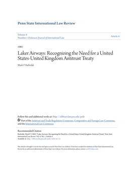 Laker Airways: Recognizing the Need for a United States-United Kingdom Antitrust Treaty Mark P