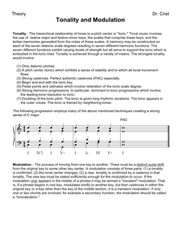 Tonality and Modulation