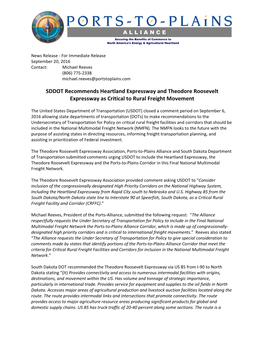 SDDOT Recommends Heartland Expressway and Theodore Roosevelt Expressway As Critical to Rural Freight Movement