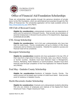 Office of Financial Aid Foundation Scholarships