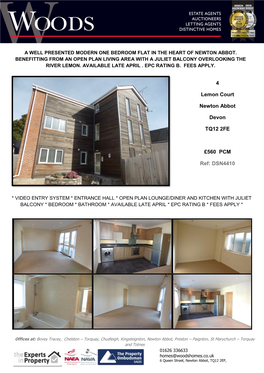 4 Lemon Court Newton Abbot Devon TQ12 2FE £560 PCM Ref: DSN4410