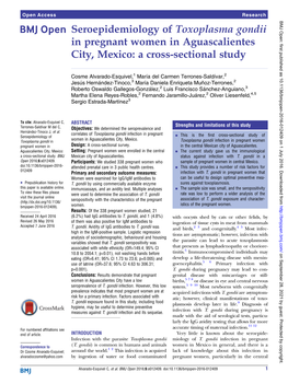 Seroepidemiology of Toxoplasma Gondii in Pregnant Women in Aguascalientes City, Mexico: a Cross-Sectional Study
