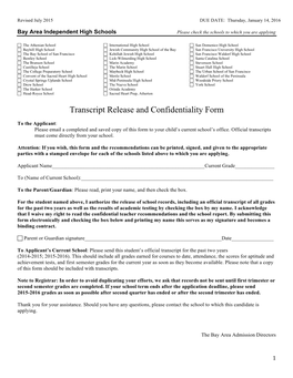 Transcript Release and Confidentiality Form