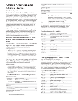 African American and African Studies (AAST) Program Offers the Total Hours 35-50 Bachelor of Arts and Bachelor of Science Degrees