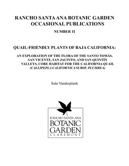 Quail-Friendly Plants of North-West Baja California