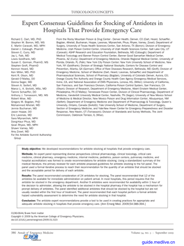 Expert Consensus Guidelines for Stocking of Antidotes in Hospitals That Provide Emergency Care