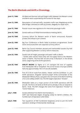 The Berlin Blockade and Airlift a Chronology