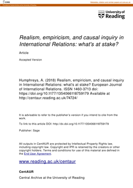 Realism, Empiricism, and Causal Inquiry in International Relations: What's at Stake?